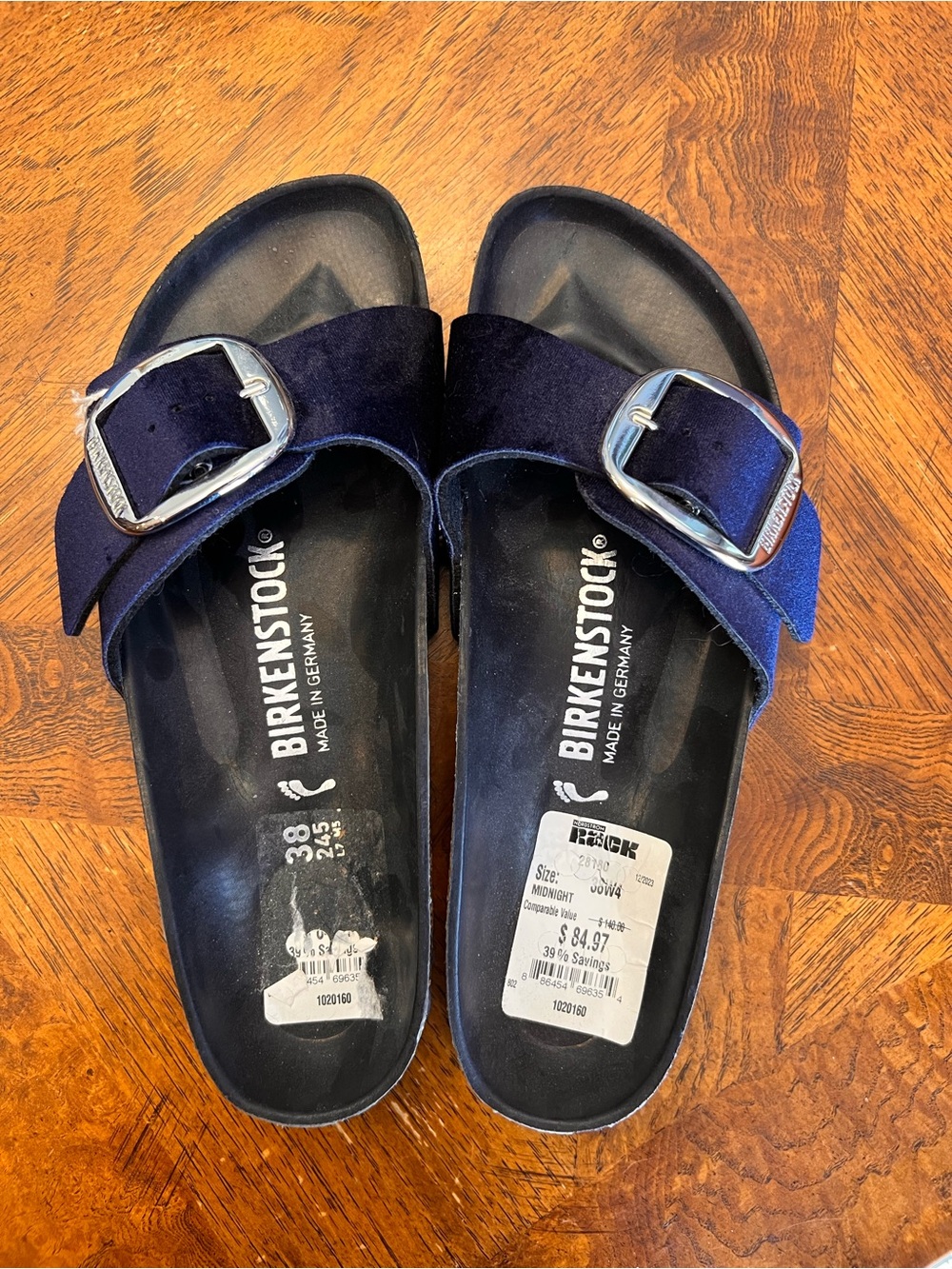 Birkenstock Madrid Big Buckle Velvet Midnight Sandals Blue Sz 38, US 7 - 7 1/2” - Picture 11 of 16